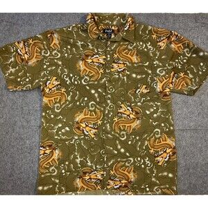 Trust Couture Shirt Mens 2XL Dragon All Over Print Gold Short Sleeve Button AOP